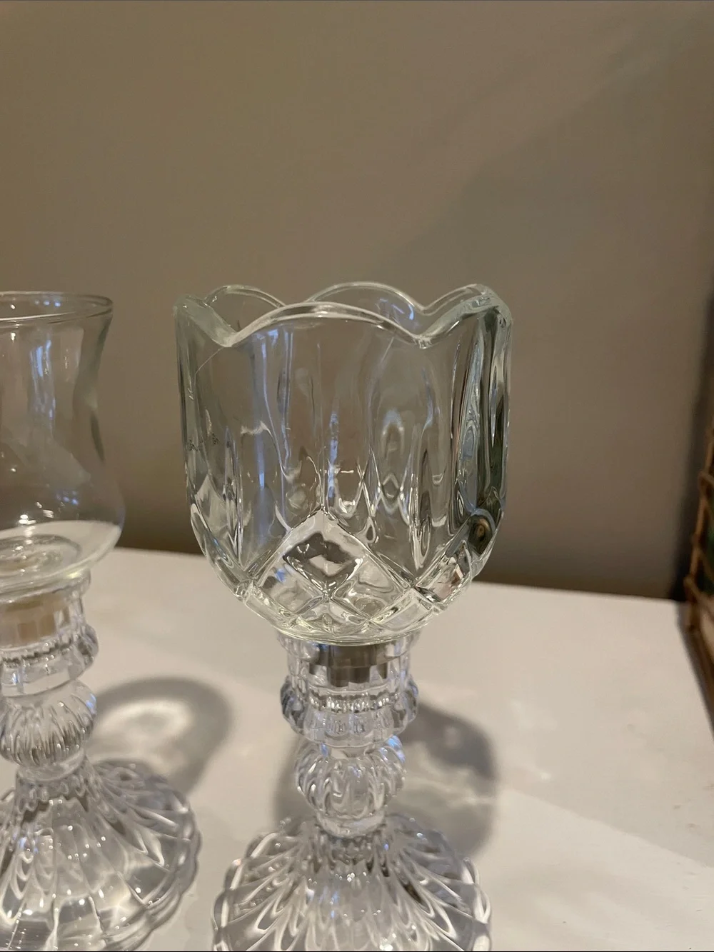 Clear glass candle holders set of 2